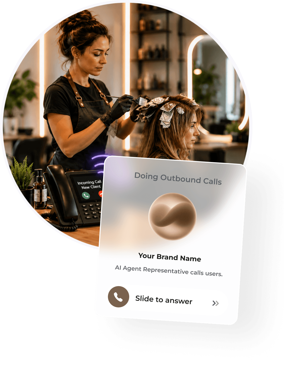 Salon professional on a call with ItsBot outbound AI agent overlay