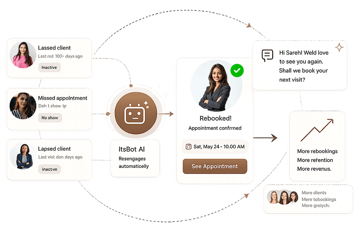 ItsBot AI re-engaging lapsed clients and no-shows into confirmed rebookings