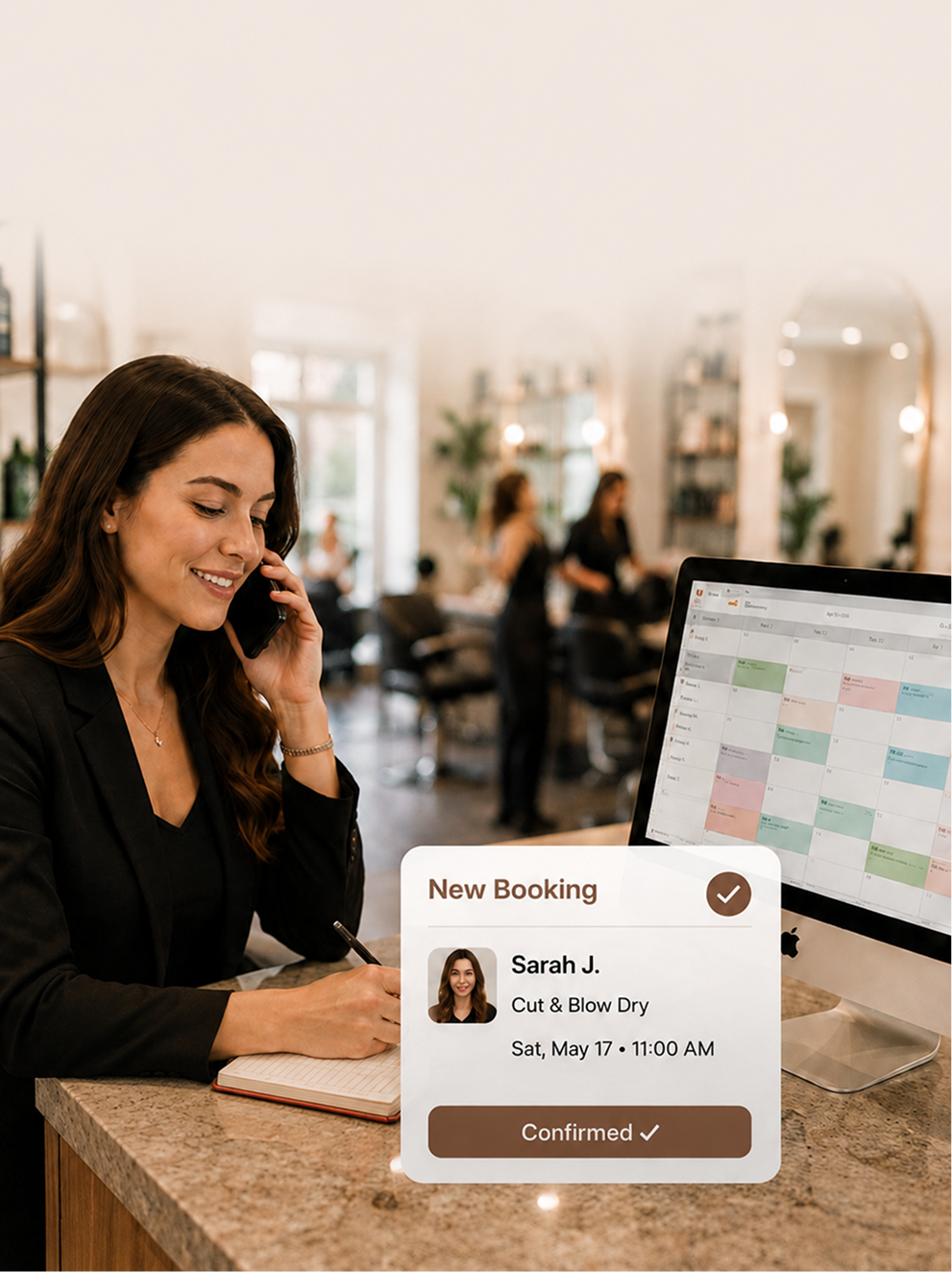 Phone showing ItsBot rebooking a lapsed hair salon client